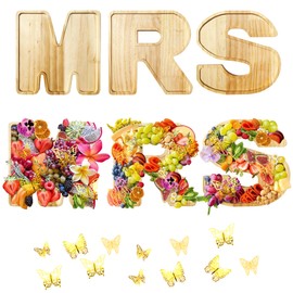 Wooden Mrs Charcuterie Board Letters Fillable,3pcs Mrs Letters for Charcuterie Board with 24 Gold Butterfly,Charcuterie Letter Tray for Bridal Shower Party Engagement Bachelorette Decorations