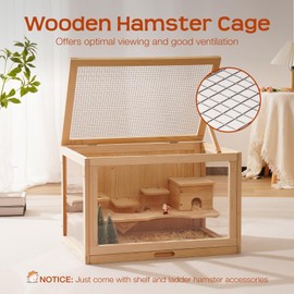 Mewoo Wooden Hamster Cage for Dwarf Hamsters Large Acrylic Hamster Cage and Habitats with Hideout & Shelf & Ladder, Small Animal Cage for Guinea Pig Rat Mouse Gerbil (23.6" L x 15.7" W x 15.7" H)
