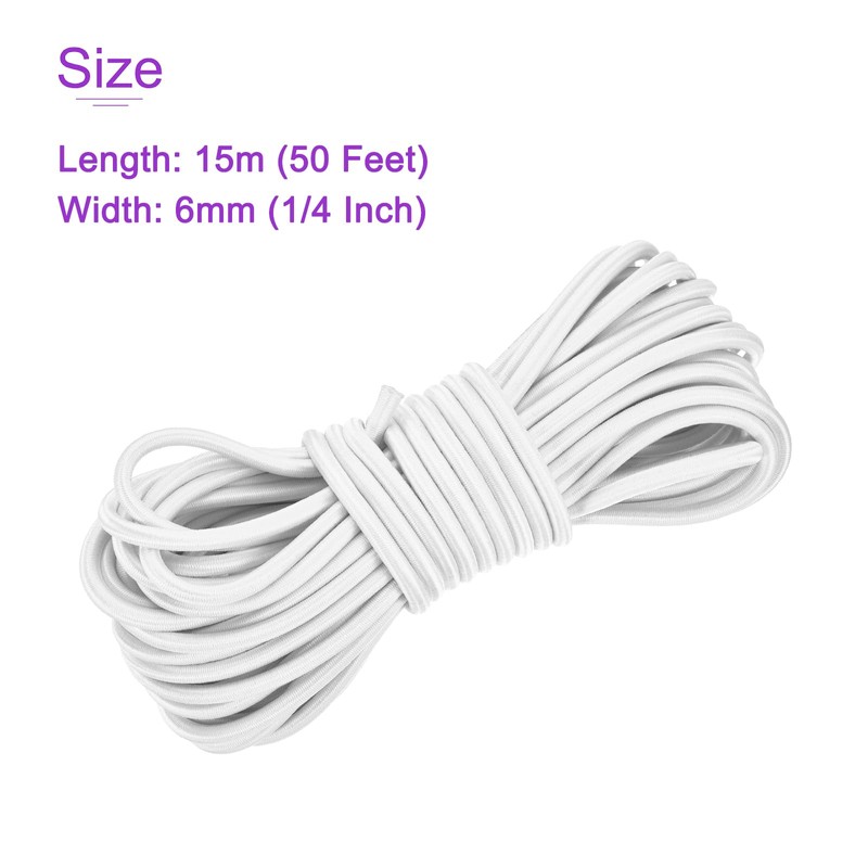 DMiotech 1/4 Inch Shock Cord, 50 Feet White Bungee Cord