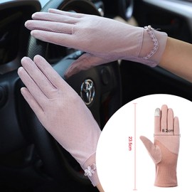 Umeloeo Women's Gloves, UV Protection, Summer Gloves, Anti-Slip, Cool, Lace, Thin, Smartphone Compatible, Sunscreen, Rough Skin, UV Protection, Commuting, Driving, Bicycle, Black