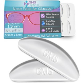 GMS Optical Adhesive Silicone Nose Pads for Glasses |1.3mm Ultra-Thin, 18mm Large | Non Slip Glasses Grips for, Sunglasses and Eyewear w/Super Sticky Backing, Eyeglass Accessories (5 Pairs, Clear)
