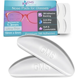 GMS Optical Adhesive Silicone Nose Pads for Glasses |1.3mm Ultra-Thin, 18mm Large | Non Slip Glasses Grips for, Sunglasses and Eyewear w/Super Sticky Backing, Eyeglass Accessories (5 Pairs, Clear)