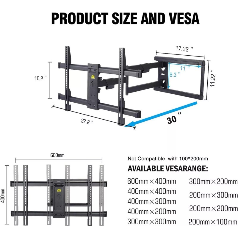 FORGING MOUNT Long Extension TV Mount/Wall Bracket Full Motion with