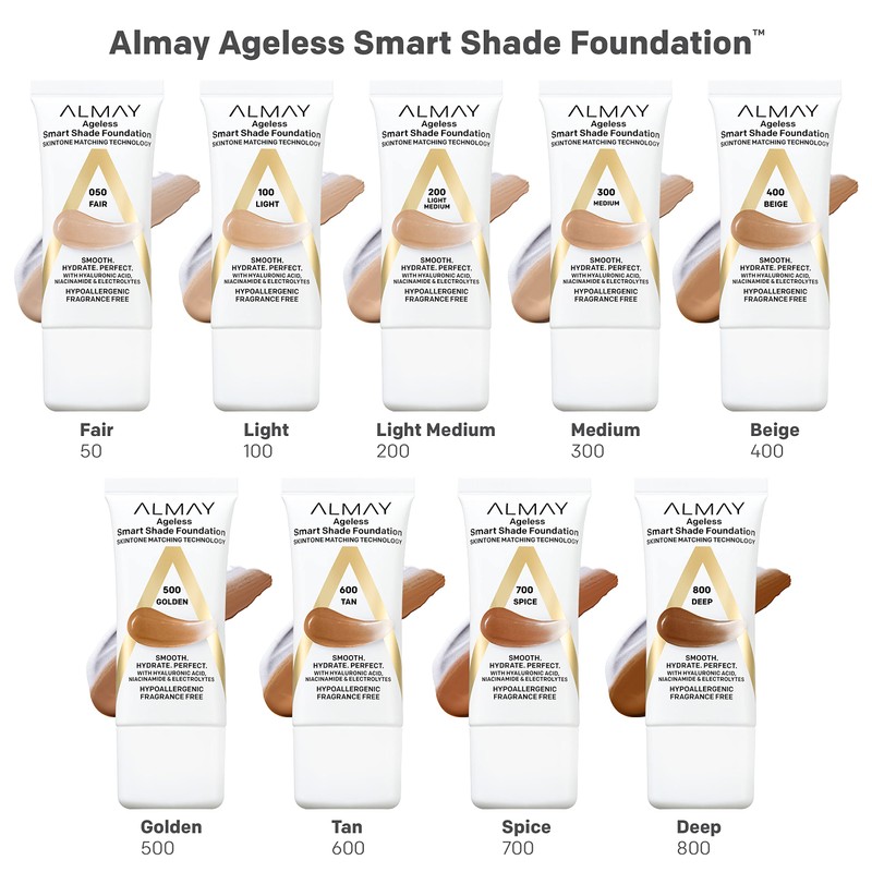 Almay Anti-Aging Foundation, Smart Shade Face Makeup with Hyaluronic Acid,