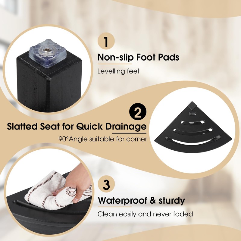Apolimi HDPE Corner Shower Stool,Shower Bench Seat with Storage Shelf