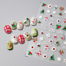 Merry Christmas Nail Stickers for Nail Art 5D Self-Adhesive Christmas Tree Santa Claus Nail Decals Embossed Xmas Bell Snowflake Nail Art Stickers Red Diamond Elk Snowman Nail Decor for Women 1 Sheets
