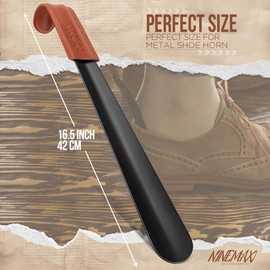 NINEMAX Shoe Horn Long Handle for Seniors Men Women, Metal Long Shoehorn for Boots 16.5'', Small Travel Shoe Spoon Helper for Kids 7.5''