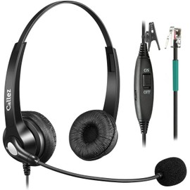 Callez RJ9 Telephone Headset Dual for Polycom Phone with Noise Cancelling Mic & Corded Office Phone Headset Compatible Polycom Avaya Plantronics ShoreTel Toshiba Digium Nortel Landline Phones