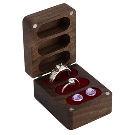 PH PandaHall Wood Ring Box 3 Slot Ring Box Ring Bearer Box Solid Ring Holder Wedding Ring Storage Box Wooden Ring Case with Red Velvet Inside for Wedding Ceremony Engagement Birthday, 6.2x4.8x3.7 cm