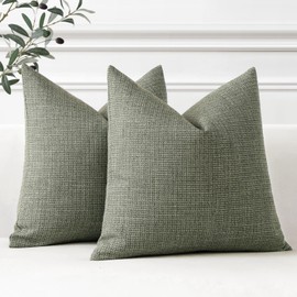 Artscope Christmas Cushion Covers Set of 2 Linen Decorative Square Pillowcases Pillow Covers 40x40cm for Home Decor Sofa Bedroom Car (Gray Green, 16x16)