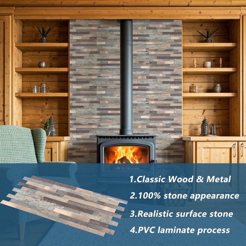 Yipscazo 40 Sheets Peel and Stick Stone Metal Backsplash Tiles,