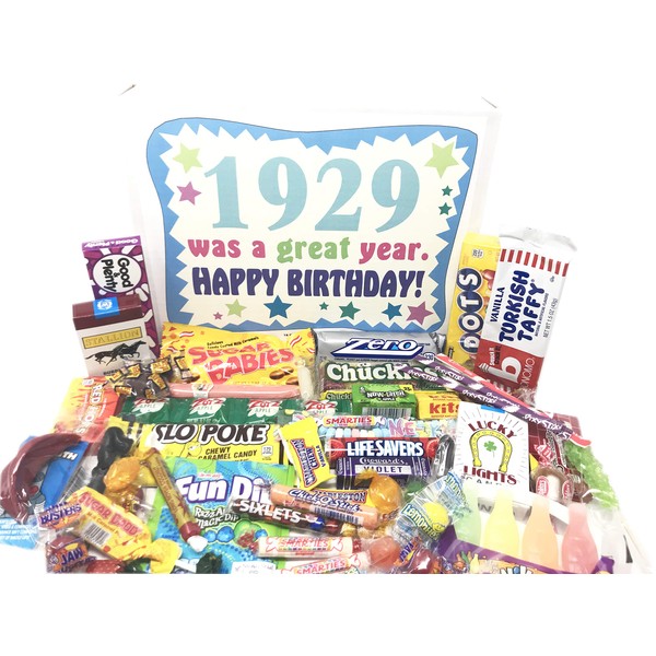 Woodstock Candy ~ 1929 92nd Birthday Gift Box of Nostalgic Candy from Childhood for 92 Year Old Man or Woman Born 1929