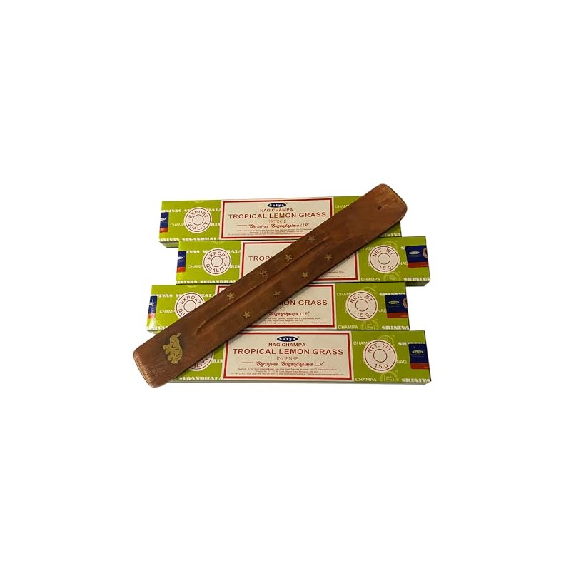 Satya Incense Sticks, 4 Packs x 15g, with Incense Holder,