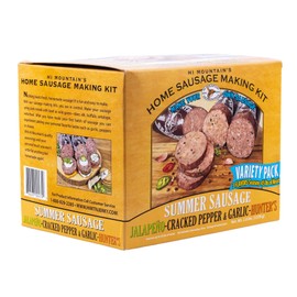 Hi Mountain Summer Sausage Seasoning Kit | VARIETY PACK: JALAPENO, CRACKED PEPPER & GARLIC & HUNTER'S BLEND | Includes 15 Casings, Seasoning, Cure | Beef, Pork, Venison, Deer | Makes up to 45 lbs