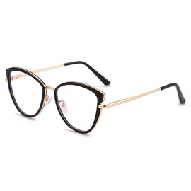 Cyxus Cat Eye Blue Light Blocking Glasses Metal Frame UV Filtering Computer Glasses Clear Lens For Men Women 8171 Glossy Black