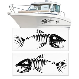 11" W x 38" L Large Size Boat Skeleton Fish Decals - Marine Shark Bone Decoration Fishing Stickers Graphics Accessories for Ship Canoe Kayak Car RV SUV, Left & Right, 2 Pcs (Black)