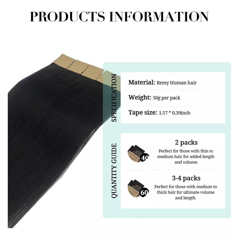 Doores Extensiones Cabello Natural 16in 20pz 50gr Negro Jet