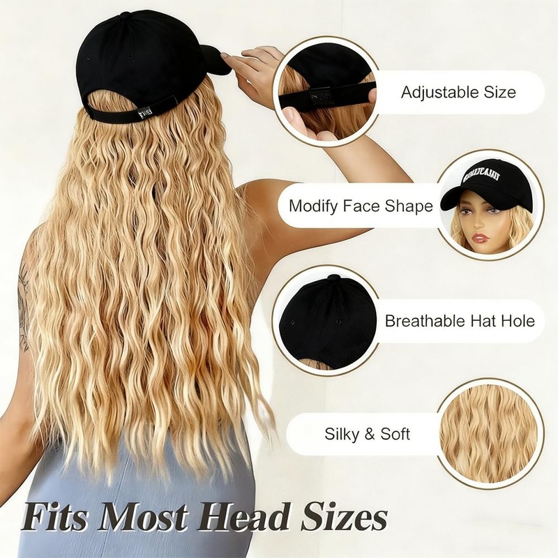 Hat Wigs for Women Baseball Cap Wig with Hair Extensions