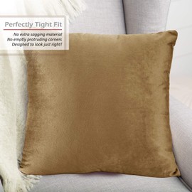 Throw Pillow Inserts Pack of 2 with Velvet Soft Solid Decorative Square Throw Pillow Covers Set for Sofa Couch Car Bedroom, 24X24 Throw Pillows Inserts with 22x22 Washable Cushion Covers, Mocha Brown