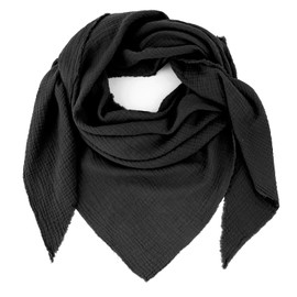 Gloop Women's Scarf XXL Knitted Triangle Scarf Cotton Triangular Scarf Muslin Scarf without Scratching on Skin, black
