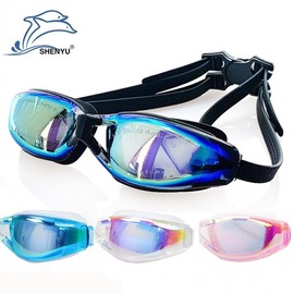 Colorful Electroplated Swim Goggles - Waterproof, Anti-Fog, UV Protection LF646 Free Size/Dazzling White 5ea