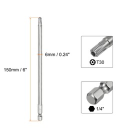 TA-VIGOR 1Pcs T30 Torx Head Screwdriver Bits 1/4 Inch Hex Shank, 150mm Long Magnetic Tamper Proof Star S2 Steel Security Torx Bits with Hole for Impact Driver Drill Bits Hand Tools