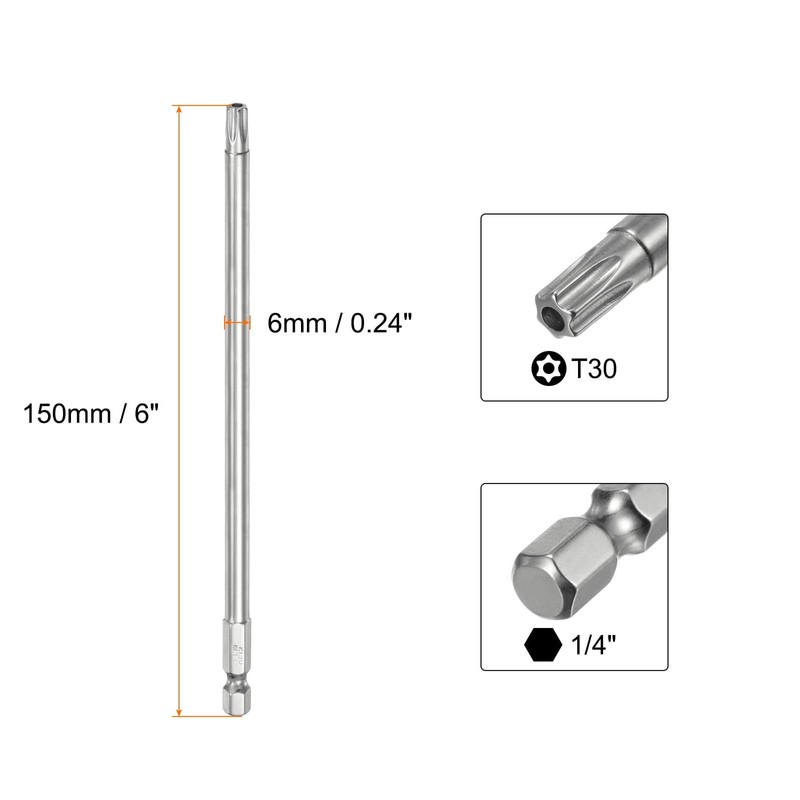 TA-VIGOR 1Pcs T30 Torx Head Screwdriver Bits 1/4 Inch Hex
