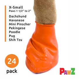 PawZ Rubber Dog Boots for Paws up to 2", 24 Total (2 Packs of 12) - All-Weather Dog Booties for Hot Pavement, Snow, Mud, and Rain - Waterproof, Anti Slip Dog Socks - X-Small, Orange