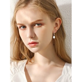 Pearl Drop Earrings for Women Pearl Dangle Earrings for Brides Silver Bridal Earrings Dainty Pearl Earrings Lightweight Earrings Jewelry for Wedding (Silver-1)