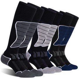 CS CELERSPORT 3 Pack Wool Ski Socks for Men and Women Skiing, Snowboarding, Cold Weather, Winter Performance Socks, Dark Grey+Light Grey+Blue, X-Large