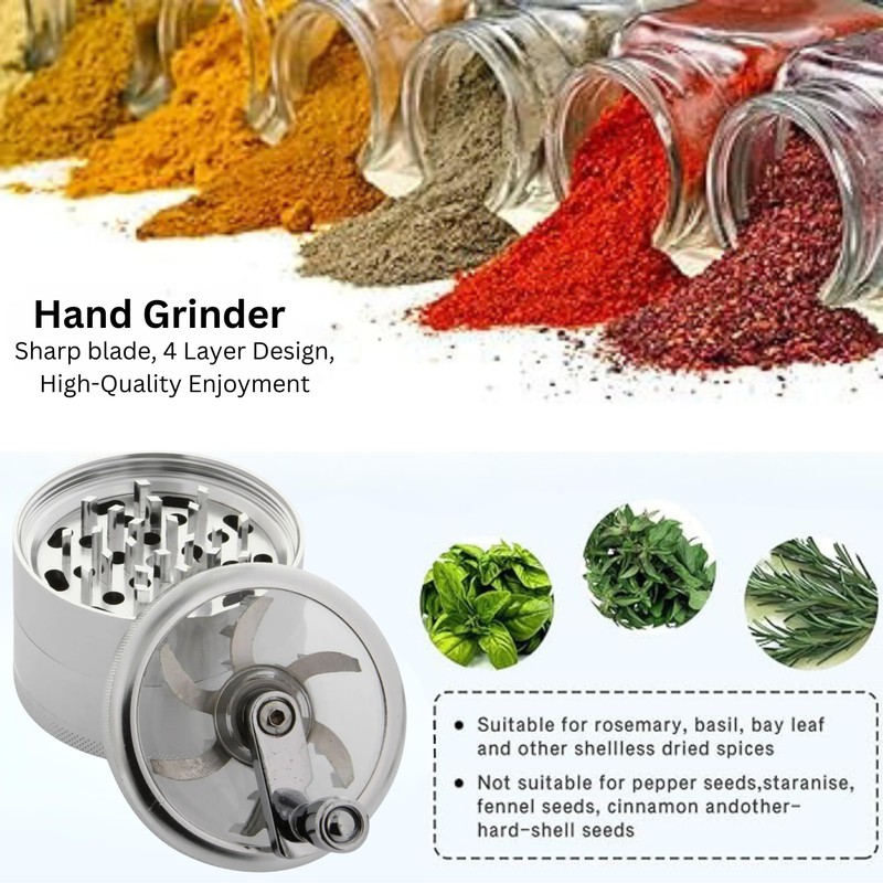 Glamified 2.5" 4 Pieces Hand Cranked Clear Top Herb Grinder