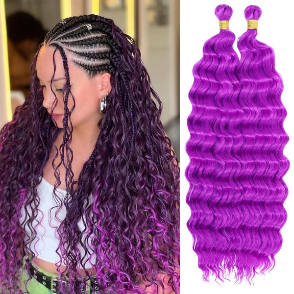 Eerya Long Curly Braiding Hair 18 Inch 2 Packs Purple
