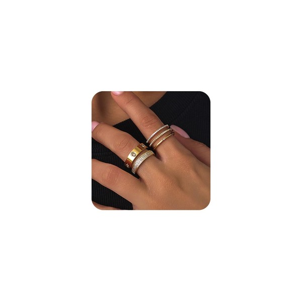 PDWZNBA Gold Rings for Women Non Tarnish Stackable Rings Trendy