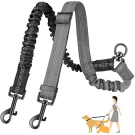 Eyein Double Dog Lead, Tangle-Free 360° Rotating Double Leads with 2 Dogs, Adjustable Reflective Splitter Lead for Small Medium and Large Dogs, Black & Grey, M