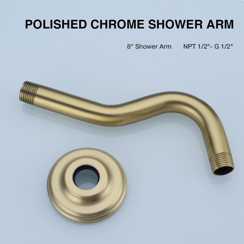 8 Inch S-Shape Curved Shower Arm with Flange Stainless Steel