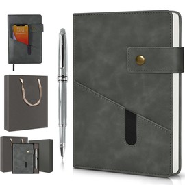 Miortior Libreta de Notas, Libretas Pasta Dura 5A con Bolsillos, Cuaderno de Notas Incluyendo Bolígrafos, Caja y Bolsa, Ideal para Oficina, Tomar Notas, Viajes de Negocios - Gris