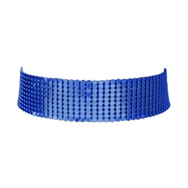 COLORFUL BLING Punk Wide Mesh Metal Sequins Choker Necklace Multicolor Shiny Thick Rhinestone Short Collar Choker for Women Prom Party Costume Jewelry-dark blue