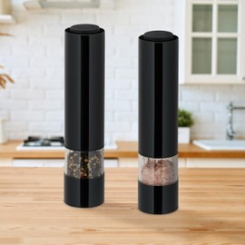 Relaxdays Salt and Pepper Mill, Set of 2, Stainless Steel, Ceramic Grinder, Electric Spice Mill, with LED Light, Black