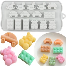 AIBOYA 15 Cavity Bear Silicone Candy Molds Car Wooden Horse Building Blocks Mold For Chocolate Candy