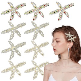 9 PCS Starfish Hair Clip,Crystal Pearl Starfish Barrette, Theme Sea Themed Festival mermaid accessories,Wedding Hair Claw Seashell Beach Hair Accessories for Bride Women Girls