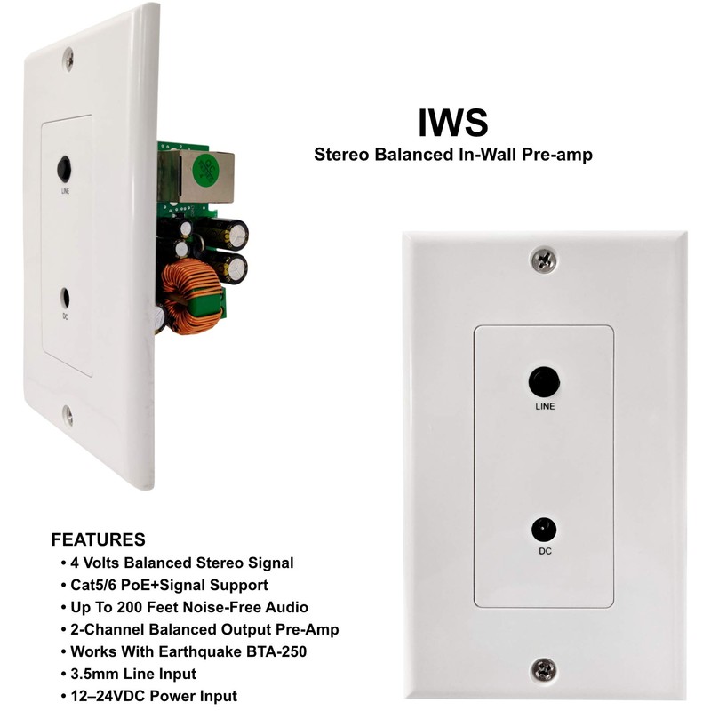 Earthquake Sound IWS Stereo Balanced in-Wall Pre-amp | Power Over