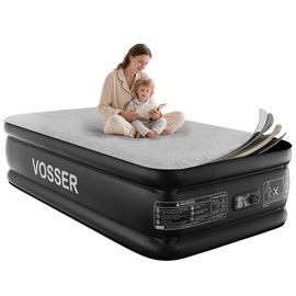 VOSSER Twin Air Mattress with Built-in Pump,18'' Foam Topper Blow Up Mattress,Luxury Inflatable Mattress 2 Mins Self-Inflation/Deflation - Breathable and Flatness-Free for Camping, Home & Guests