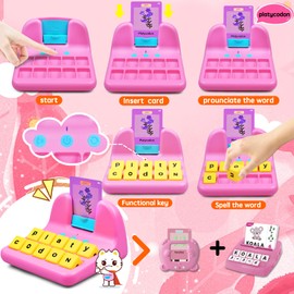 Talking Flash Cards Toddler Toys for 2 3 4 5 Year Old Boys Girls, Autism Sensory Toys for Autistic Children, Learning Montessori Toys for 2 Year Old Birthday Gift, Speech Therapy Toys, Pink