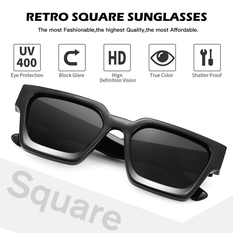 Braylenz Retro Square Sunglasses for Men Women Thick Frame Chunky