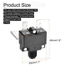 DMiotech 16A Thermal Circuit Breaker 125/250V AC 50V DC 50/60Hz Push Button Manual Reset Overload Protector Switch for Overload Protection Application,2 Pcs