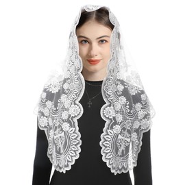 Bozidol Church Mantilla Catholic Veil: White Holy Grail Embroidered Lace Chapel Veils Latin Mass Head Coverings for Women