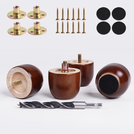 PBUY 2 Inch Short Rubberwood Furniture Legs Set of 4 - Mini Solid Replacement Wood Couch&Ottoman Legs,Samll Wooden Feet for Sofa,Cabinet, Tables, Chairs & Compact Furniture - Walnut Finish