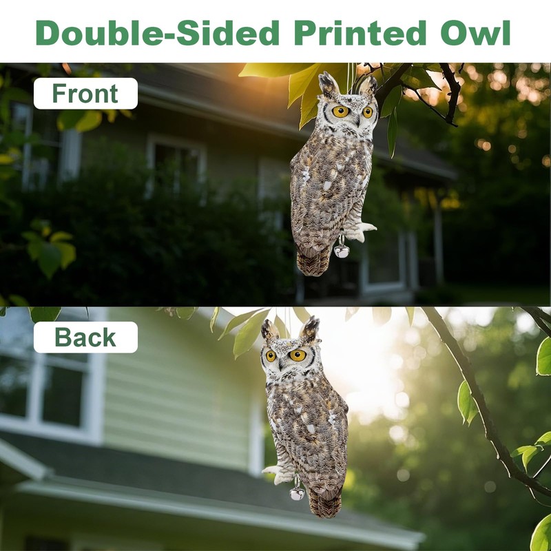 2PCS Reflective Owl Scarer Devices Plastic Owl Hanging Decoration Woodpecker