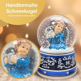 Snow Globe Christmas Angel Blue with Silver Harp | Base with Ornaments | with Music Box "Beethoven | Height: 140 mm Width: 100 mm | 20028