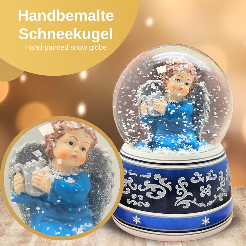 Snow Globe Christmas Angel Blue with Silver Harp | Base